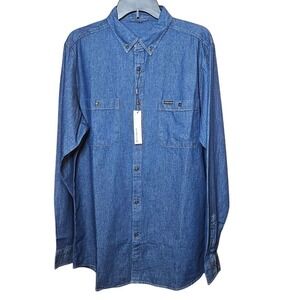VOBOOM‎ Mens Denim Shirt Long Sleeve 100% Cotton Button Down Blue Medium Wash